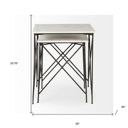 Table d'appoint carrée en bronze et marbre blanc de 24 po