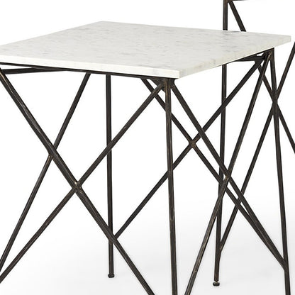 Table d'appoint carrée en bronze et marbre blanc de 24 po