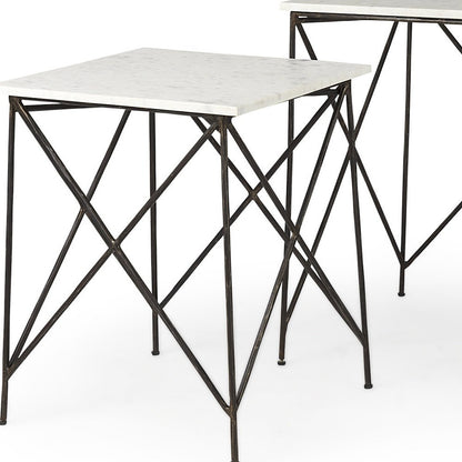 Table d'appoint carrée en bronze et marbre blanc de 24 po