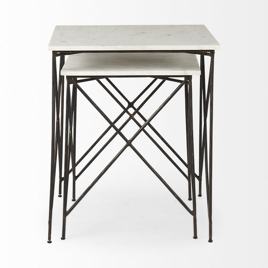 Table d'appoint carrée en bronze et marbre blanc de 24 po