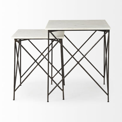 Table d'appoint carrée en bronze et marbre blanc de 24 po