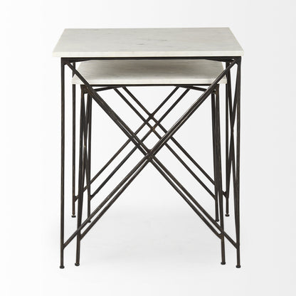 Table d'appoint carrée en bronze et marbre blanc de 24 po