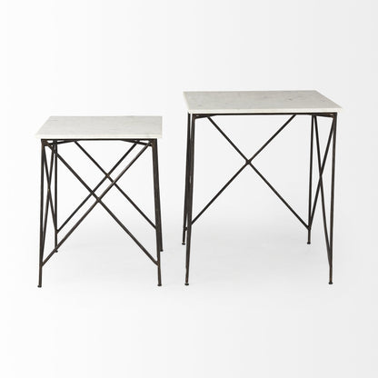 Table d'appoint carrée en bronze et marbre blanc de 24 po