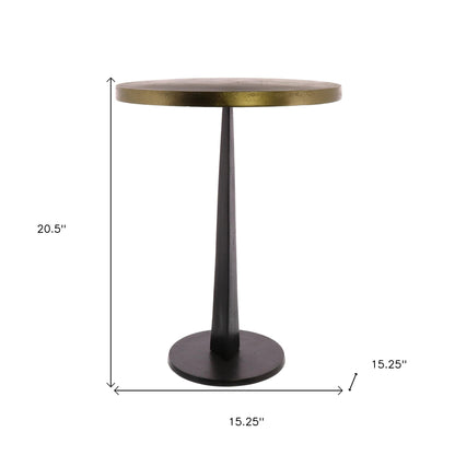 Table d'appoint ronde en fer vieilli noir et bronze antique de 21 po