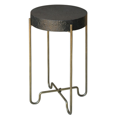 Table d'appoint ronde en laiton et fer noir de 24 po