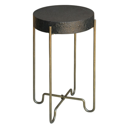 Table d'appoint ronde en laiton et fer noir de 24 po