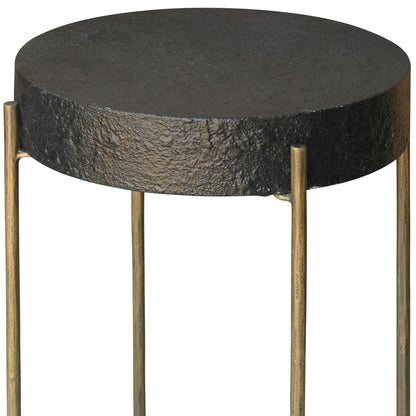 Table d'appoint ronde en laiton et fer noir de 24 po