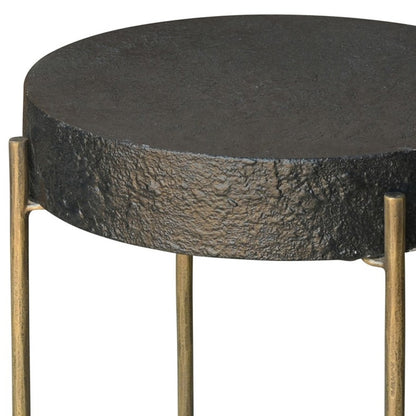 Table d'appoint ronde en laiton et fer noir de 24 po