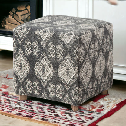 19" Gray 100% Cotton And Brown Cube Ottoman