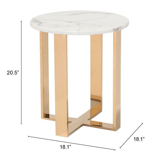 Table d'appoint ronde en pierre blanche et dorée de 21 po