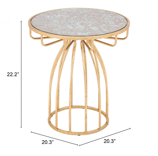 Table d'appoint ronde en acier doré et marron de 22 po