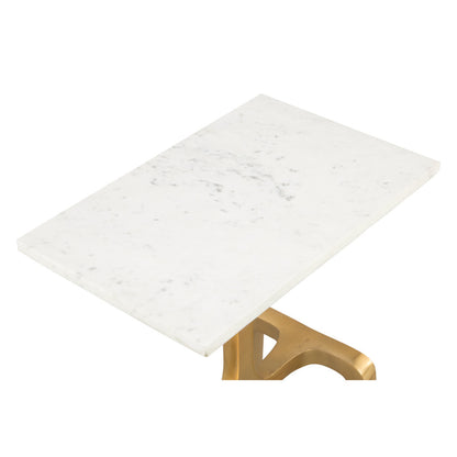 Table d'appoint rectangulaire en marbre véritable doré de 23 po