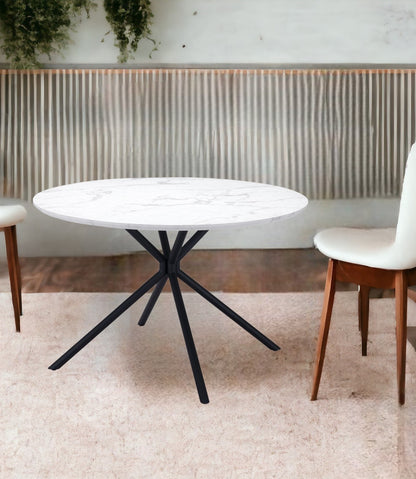 47" White And Black Rounded Steel Dining Table