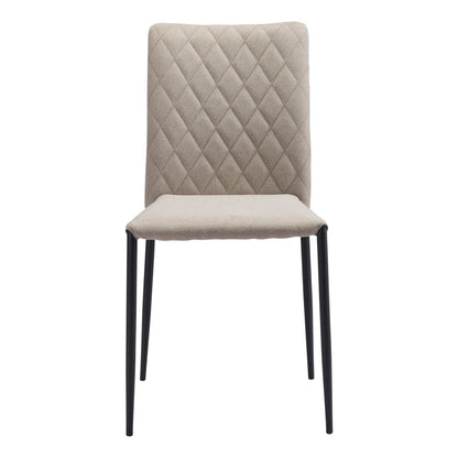 Set of Two Beige And Black Upholstered Fabric Dining Side Chairs