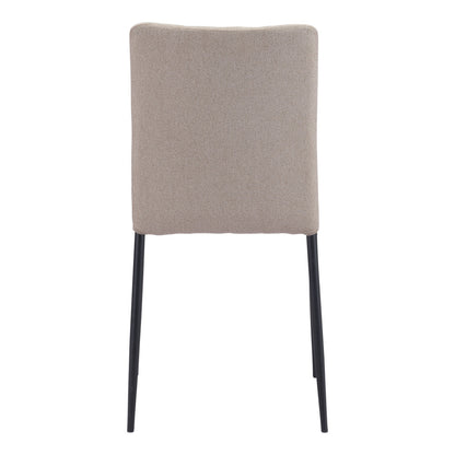 Set of Two Beige And Black Upholstered Fabric Dining Side Chairs