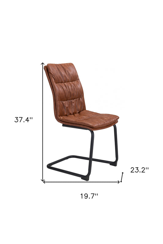 Ensemble de deux chaises de salle à manger capitonnées en similicuir marron et noir