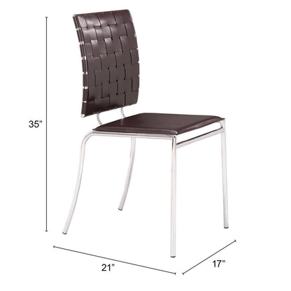 Ensemble de quatre chaises de salle à manger à dossier ouvert en similicuir rembourrées espresso et argent