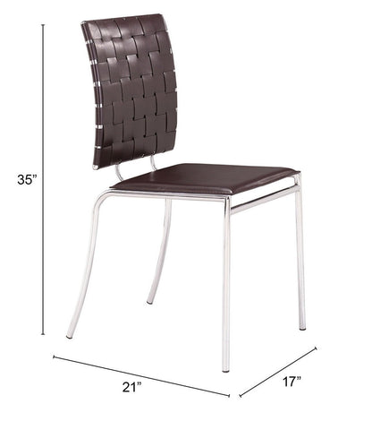 Ensemble de quatre chaises de salle à manger à dossier ouvert en similicuir rembourrées espresso et argent