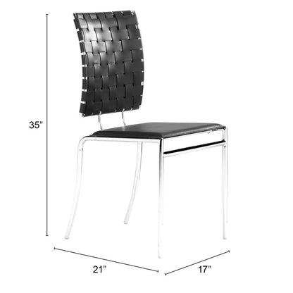 Ensemble de quatre chaises de salle à manger à dossier ouvert en similicuir noir et argent