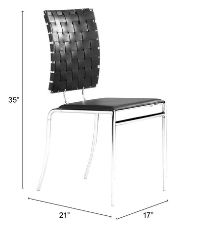 Ensemble de quatre chaises de salle à manger à dossier ouvert en similicuir noir et argent