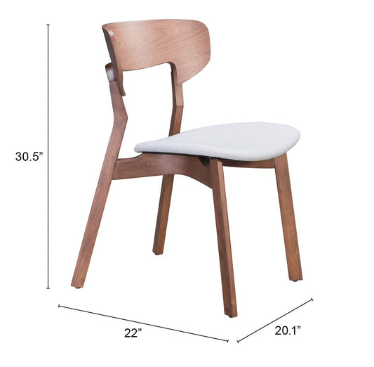 Ensemble de deux chaises de salle à manger à dossier ouvert en tissu rembourré gris et marron