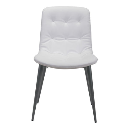 Set of Two Tufted White And Gray Upholstered Faux Leather Dining Side Chairs