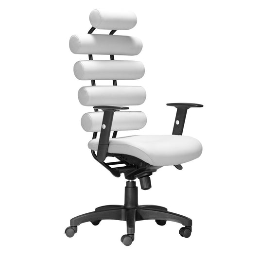 White and Black Adjustable Swivel Faux Leather Rolling Executive Office Chair