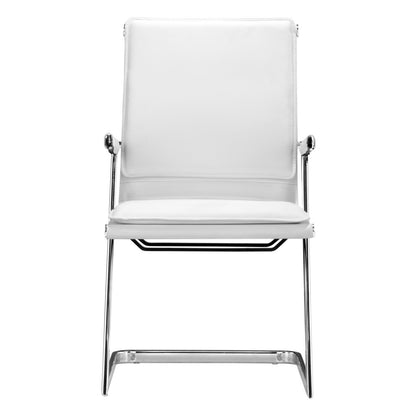 Set of Two White and Silver Faux Leather Conference Office Chair