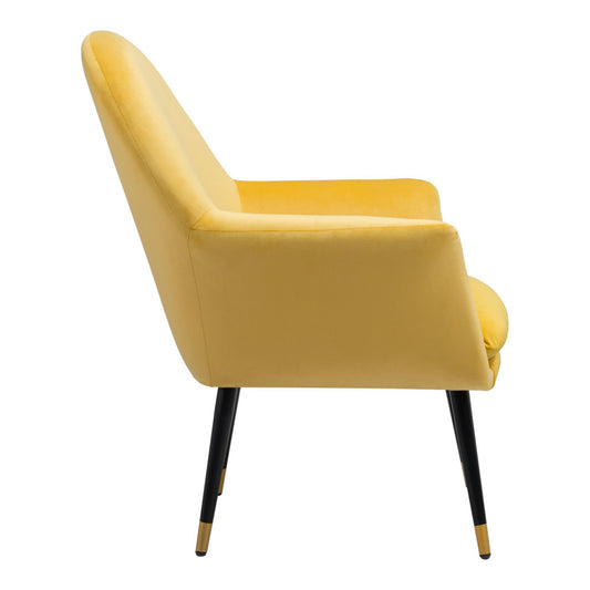 Fauteuil en velours jaune, noir et doré de 30 po