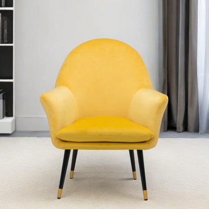 Fauteuil en velours jaune, noir et doré de 30 po