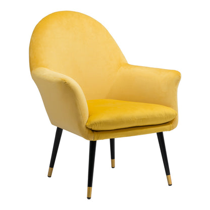 Fauteuil en velours jaune, noir et doré de 30 po