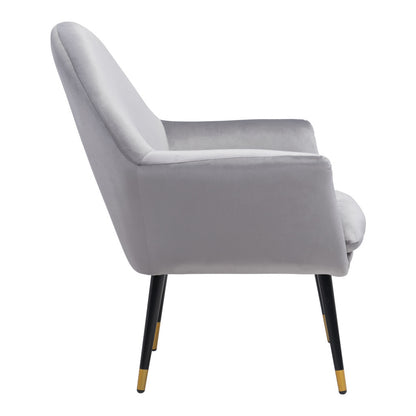 30" Gray And Black and Gold Velvet Arm Chair