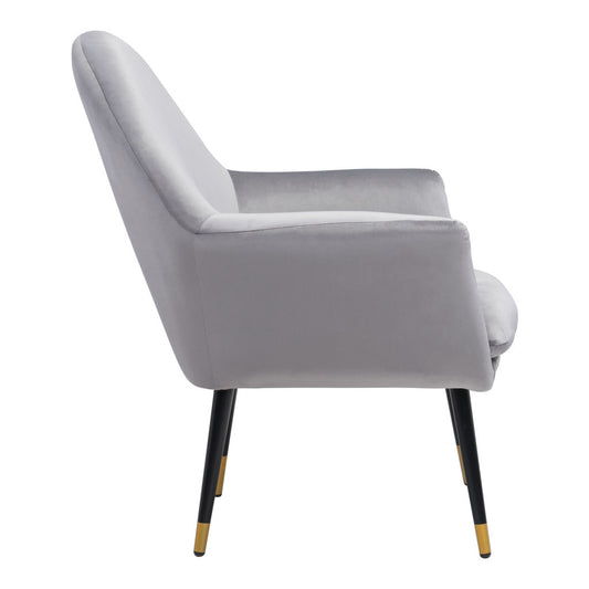 Fauteuil en velours gris, noir et doré de 30 po