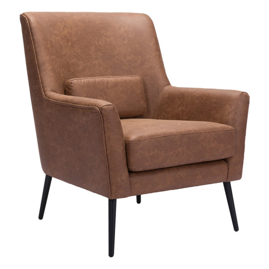 Fauteuil et coussin décoratif en similicuir marron et noir de 29 po