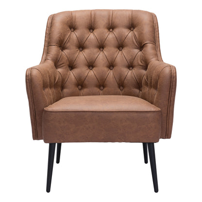 Fauteuil capitonné en similicuir marron et noir de 29 po