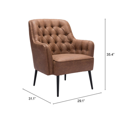 Fauteuil capitonné en similicuir marron et noir de 29 po