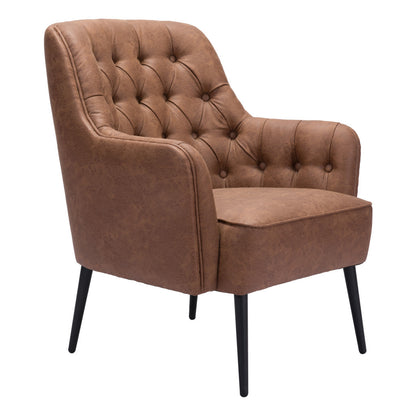 Fauteuil capitonné en similicuir marron et noir de 29 po