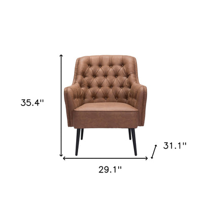 Fauteuil capitonné en similicuir marron et noir de 29 po