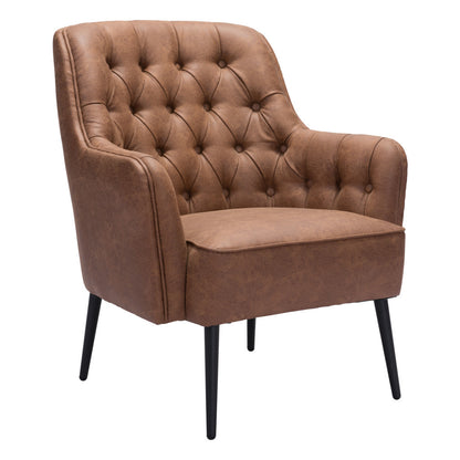 Fauteuil capitonné en similicuir marron et noir de 29 po