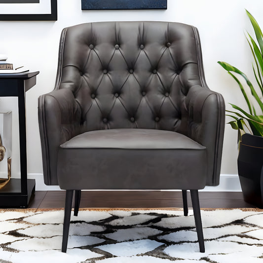 Fauteuil capitonné en similicuir noir de 29 po