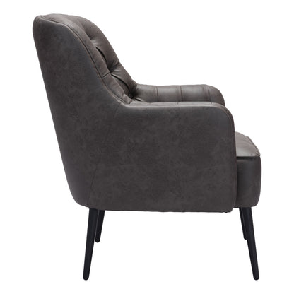 Fauteuil capitonné en similicuir noir de 29 po