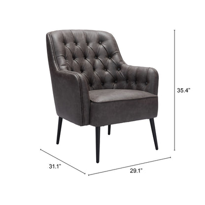 Fauteuil capitonné en similicuir noir de 29 po