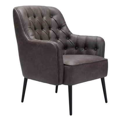 Fauteuil capitonné en similicuir noir de 29 po