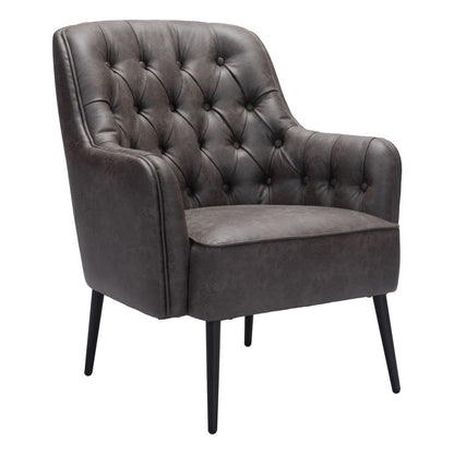 Fauteuil capitonné en similicuir noir de 29 po