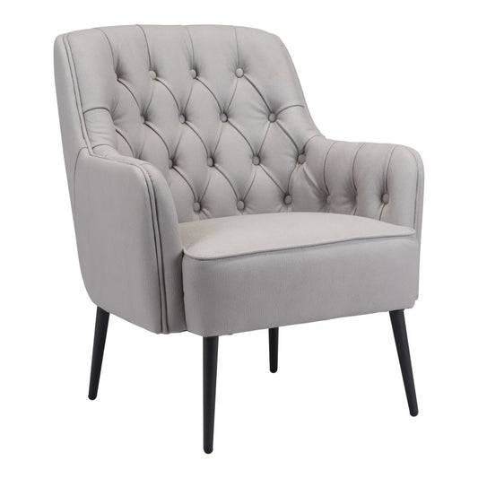 Fauteuil capitonné en similicuir gris et noir de 29 po