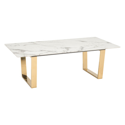 Table basse en faux marbre et acier blanc et doré de 47 po