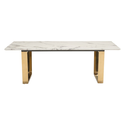 Table basse en faux marbre et acier blanc et doré de 47 po