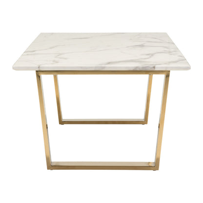 Table basse en faux marbre et acier blanc et doré de 47 po