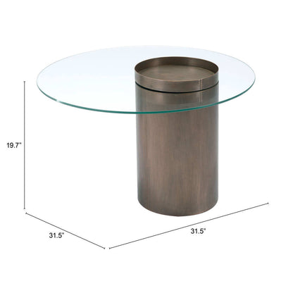 Ensemble de deux tables basses rondes en verre et acier transparent et doré antique de 32 po