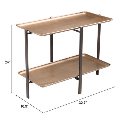 Table basse en acier doré et noir de 33 po avec étagère